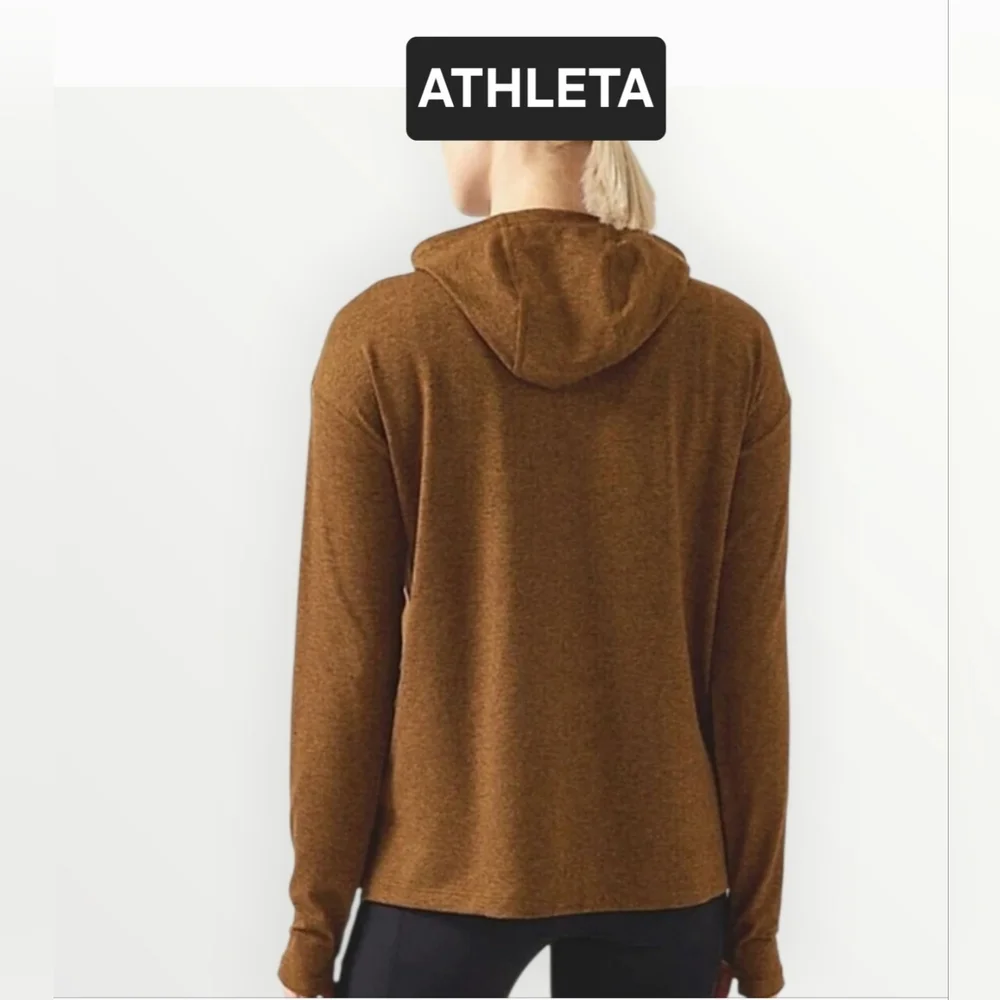 Athleta Uptempo Cowl Neck Hoodie Sweatshirt in Rich Rustic Brown - Picture 2 of 14